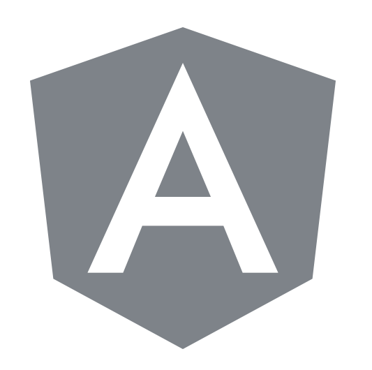 Unternehmenslogo Angular in grau, ein langgezogenes Pentagon, in Schild-Form, mit einem großen A in der Mitte 