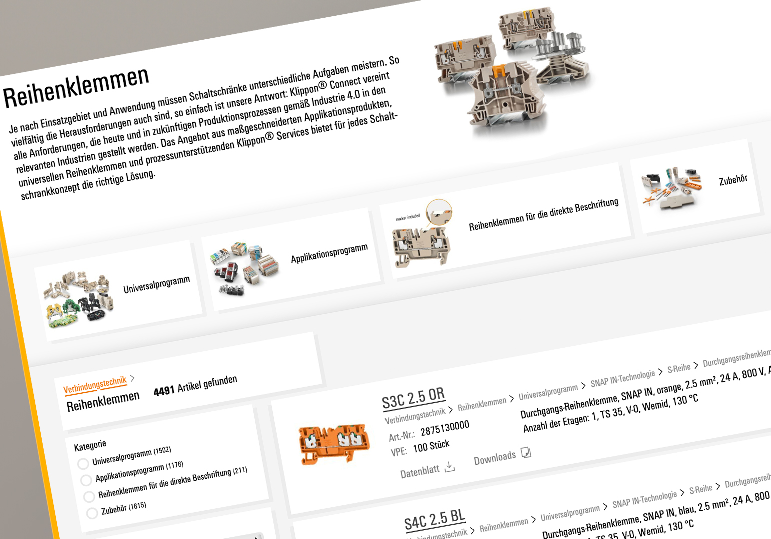 Screenshot Produkt Reihenklemmen