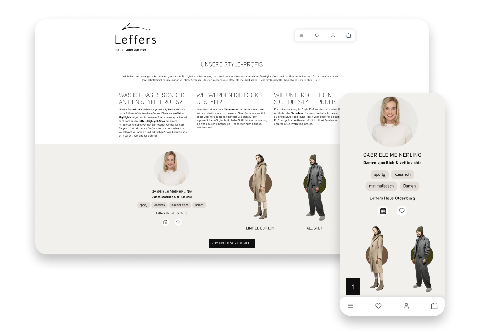 Grafik Screenshot von der Leffers Website auf Laptop und Smartphone
