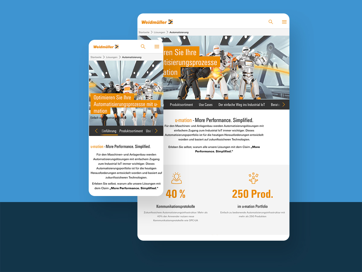Screenshot einer individuellen E-Commerce-Lösung für Weidmüller