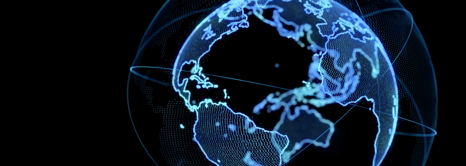 Header LP | International Collaboration | Blauer Globus in dunklem All