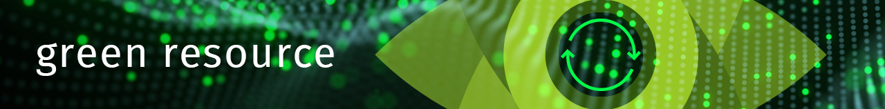 green resource Header.Dunkler Hintergrund, mit einer leuchtend grünen Membran, die unscharf zu erkennen ist. Ein hellgrünes Blätterähnliches Symbol im Vordergrund mit einem Kreislauf innen drin.