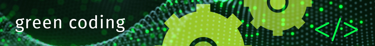 green coding Header. Dunkler Hintergrund, mit einer leuchtend grünen Membran, die unscharf zu erkennen ist. Zwei hellgrüne Zahnräder im Vordergrund mit einem < und einem > Zeichen, getrennt durch einen /.